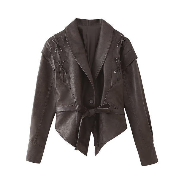 Damen Bikerjacke mit raffinierten Schnürdetails und tailliertem Schnitt WW