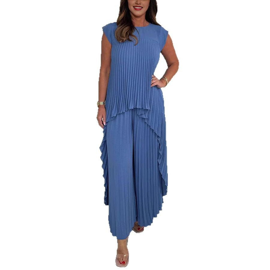 Damen Plissiertes Jumpsuit mit fließendem Schnitt und asymmetrischem Design WW