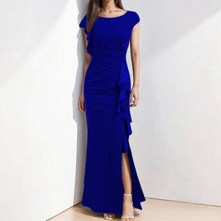 Damen Etuikleid mit asymmetrischen Volants und hohem Schlitz W&W Mode