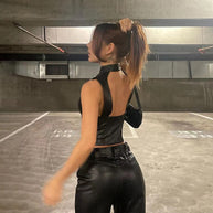 Damen Stilvolle Ärmellose Faux Leder Biker Weste WW