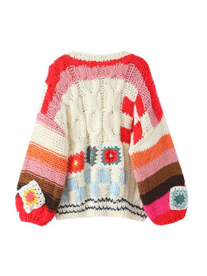 Damen Strickjacke im kreativen Patchwork-Design mit weitem Schnitt W&W Mode