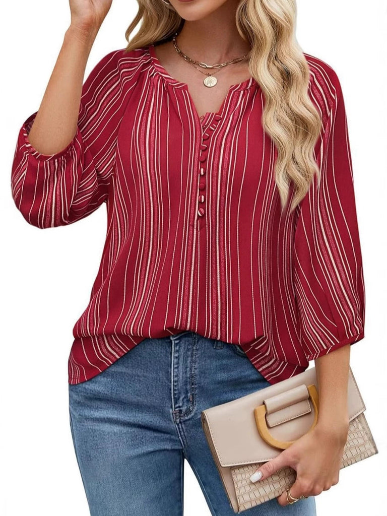 Damen Bluse mit gestreiftem Design und eleganten Knopfdetails WW