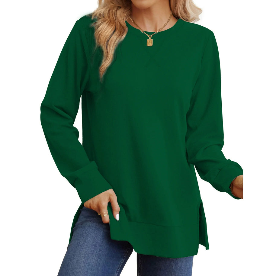 Damen Bequemer Langarm-Sweater mit Seitenschlitzen WW
