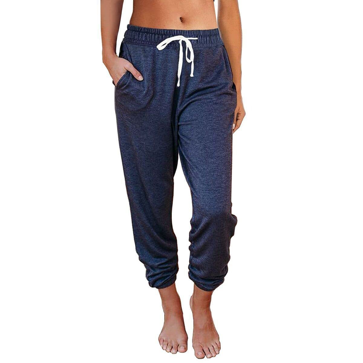 Damen Bequeme und lässige Jogginghose mit elastischem Bund und seitlichen Taschen WW