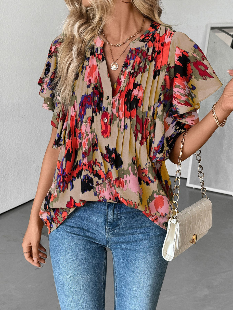 Damen Bluse mit eleganten Rüschendetails und verspieltem Print WW