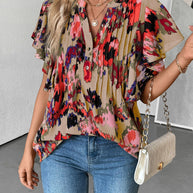 Damen Bluse mit eleganten Rüschendetails und verspieltem Print WW