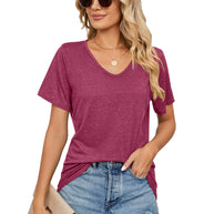 Damen lässiges V-Ausschnitt T-Shirt aus atmungsaktiver Baumwolle WW