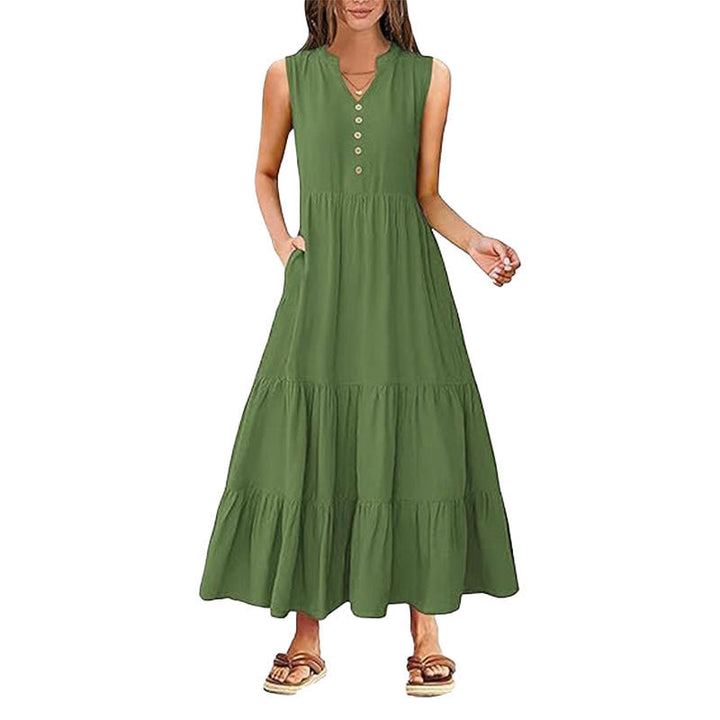 Damen Maxikleid mit Knopfdetail und seitlichen Taschen W&W Mode