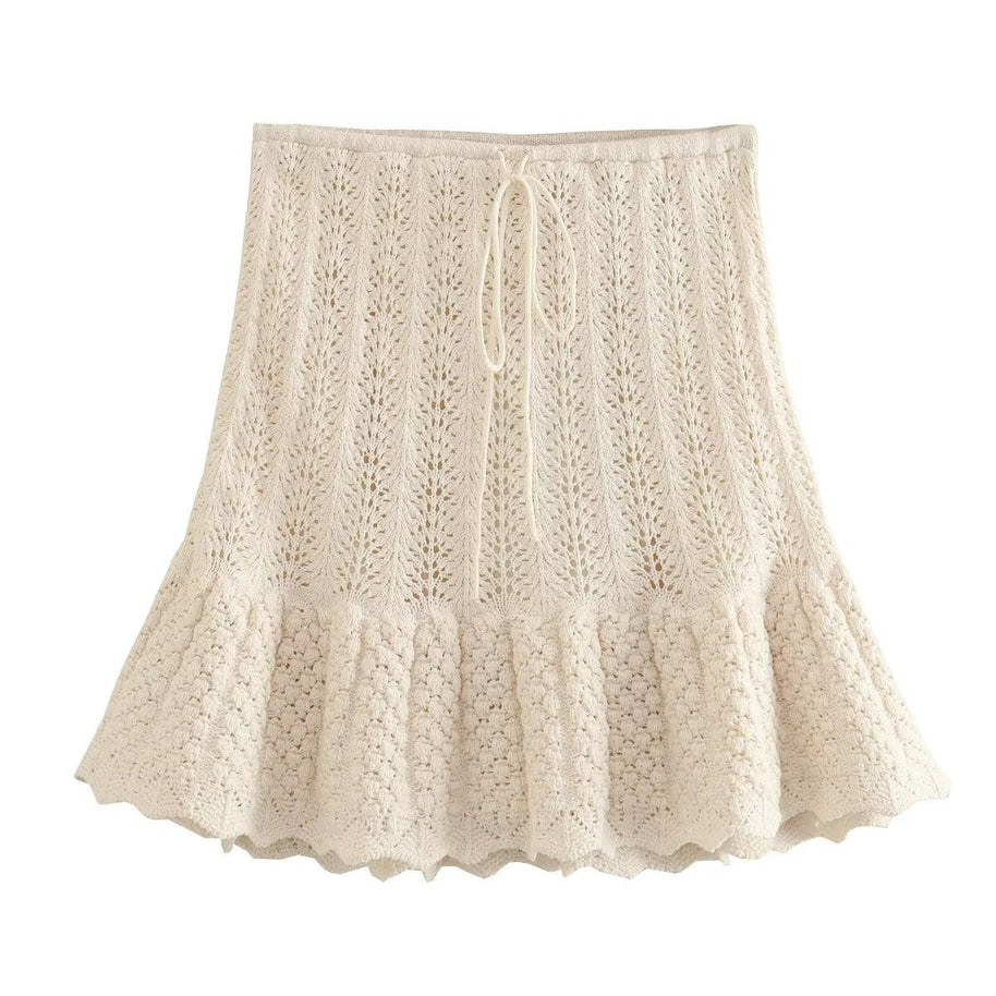 WWMODE | Mode Lässig Strickweste Hohlschliff Top Strick Kurzer Rock Set