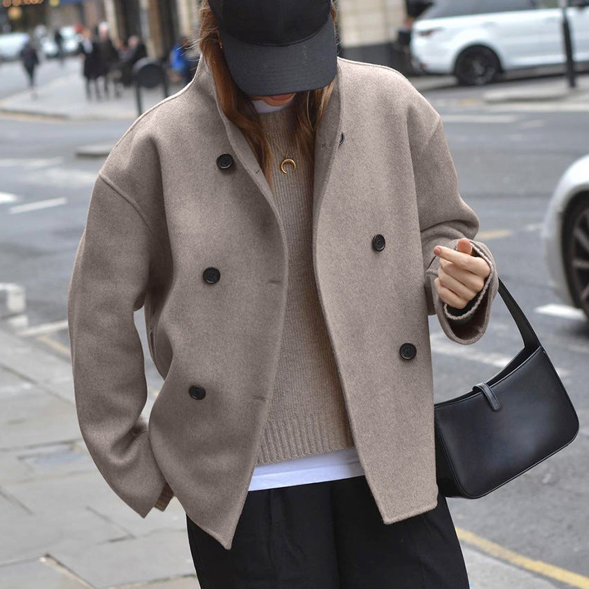 Damen Oversized Wolljacke mit doppelter Knopfleiste und lässigem Schnitt WW