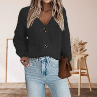 Damen Strickjacke mit tiefem V-Ausschnitt und dekorativen Knöpfen WW