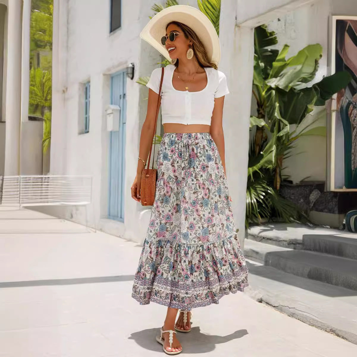 Damen Sommer-Rock mit floralen Mustern und voluminösem Saum WW