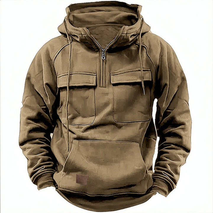 Herren funktionale Kapuzenpullover mit praktischen Taschen und kurzem Reißverschluss W&W Mode