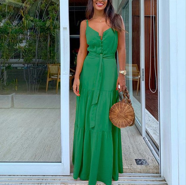 Damen Lange Sommerkleid mit Knopfdetail und raffiniertem Schnitt WW