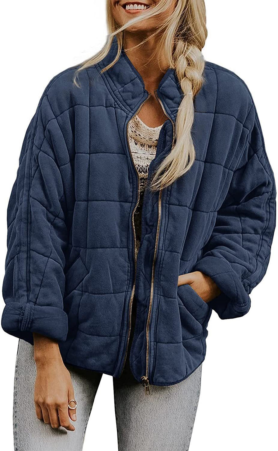 Damen Steppjacke mit hochschließendem Kragen und praktischen Tasche WW