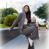 Damen Sportliches Hoodie- und Jogginghose-Set mit hohem Bund WW