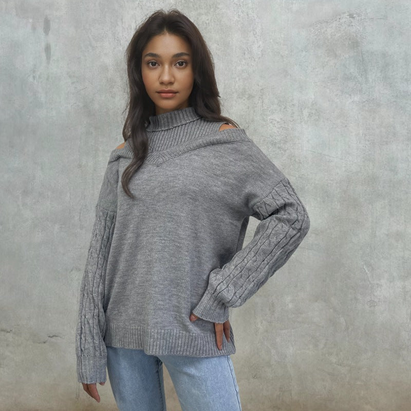 Damen Pullover mit schulterfreiem Design und strukturierten Ärmeln WW