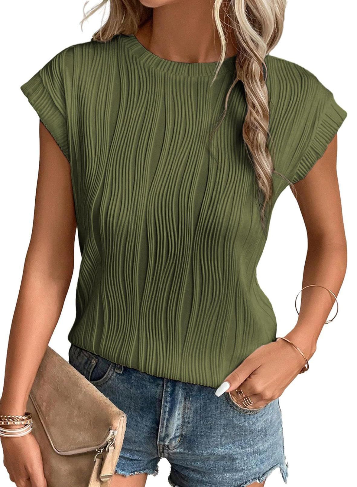 WW | Einfarbiges Rundhalsausschnitt Loose Kurzarm T-Shirt Top