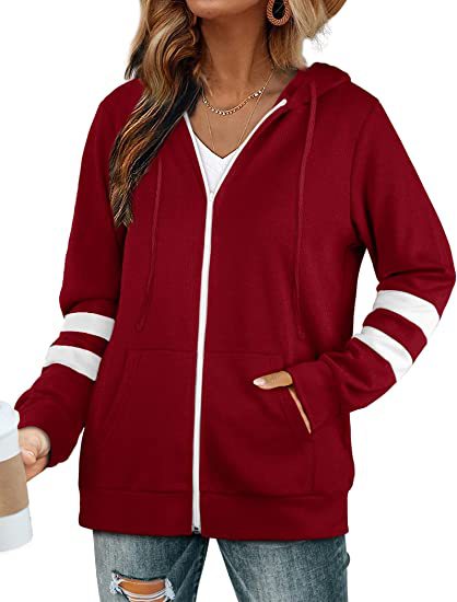 Damen sportliche Kapuzenjacke mit kontrastierenden Streifen WW