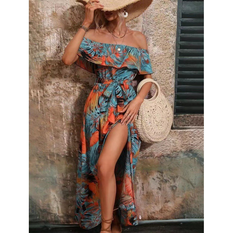 Damen Maxikleid mit Off-Shoulder-Ausschnitt und tiefem Schlitz WW
