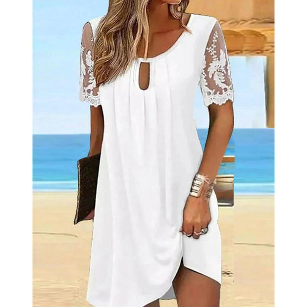 WW | Rundhals-Spitzen-Kurzarm-Damenkleid