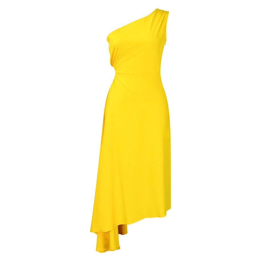 Damen asymmetrisches Wickelkleid mit einem Schulterdesign WW