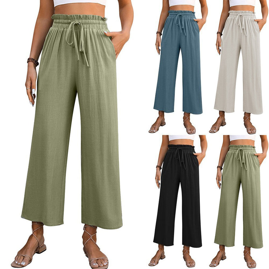 Damen Bequeme Weite Hose mit elastischem Bund und seitlichen Taschen WW