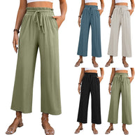 Damen Bequeme Weite Hose mit elastischem Bund und seitlichen Taschen WW
