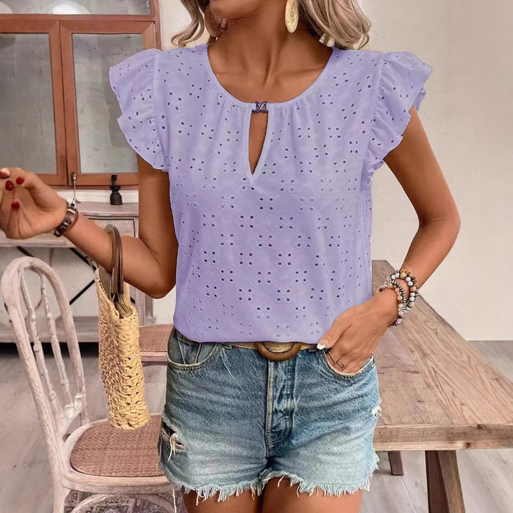 Damen Bluse mit Rüschendetails und Lochstickerei W&W Mode
