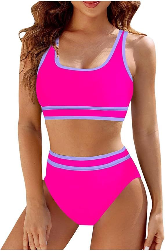 Damen Sportliches Bikini-Set mit hoch geschnittenem Unterteil und sportlichem Oberteil WW