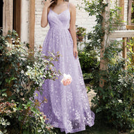 WW | V-Ausschnitt Träger Abendkleid Mesh Bestickter Rücken Freie Elegante Abendkleid Tanzkleid Festkleid Brautjungfernkleid