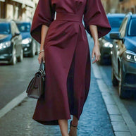 Damen Elegantes Maxikleid mit Puffärmeln und tailliertem Schnitt WW