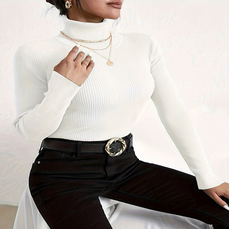 Damen Rollkragenpullover mit feiner Rippstruktur WW