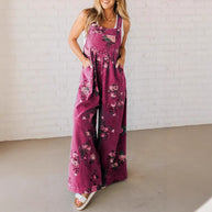 Damen Baumwoll-Overall mit floralem Druck und weiten Beinen WW