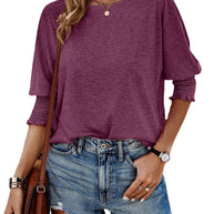 Damen lässiges Oversized T-Shirt mit modischen Puffärmeln und Rundhalsausschnitt WW