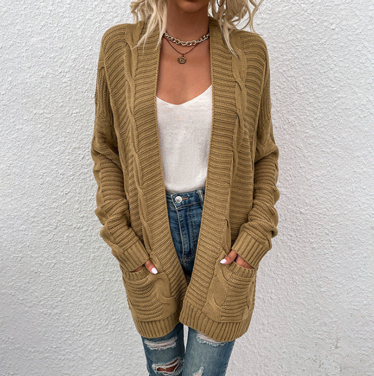 Damen Strickjacke mit tiefem V-Ausschnitt und Taschen WW