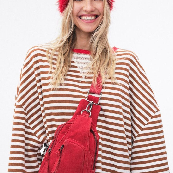 Damen Bequeme Streifenpulli mit Raglanärmeln und elastischen Bündchen W&W Mode