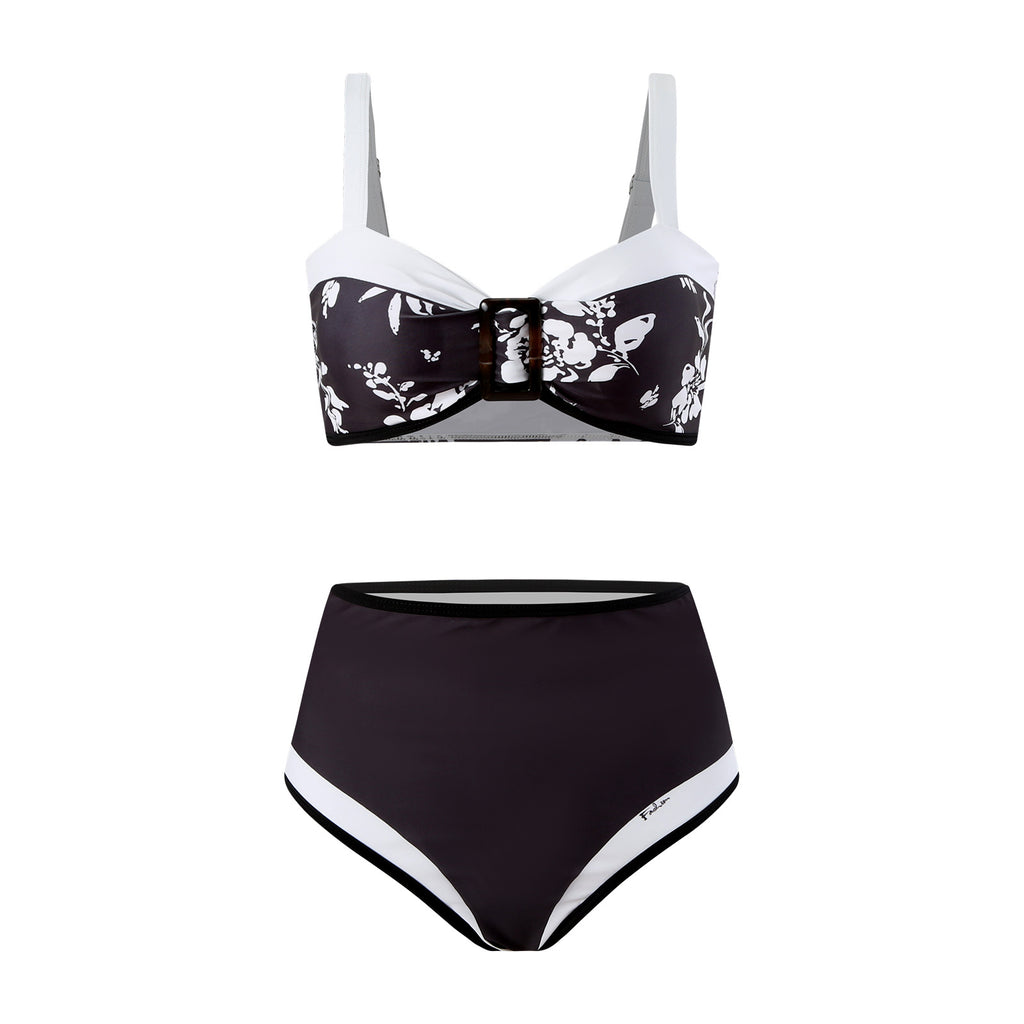 Damen hoch taillierter Bikini mit herausnehmbarem Kissen und Blumenmuster WW