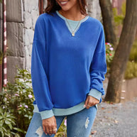 Damen lässiges Sweatshirt mit V-Ausschnitt und Kontrastbündchen WW
