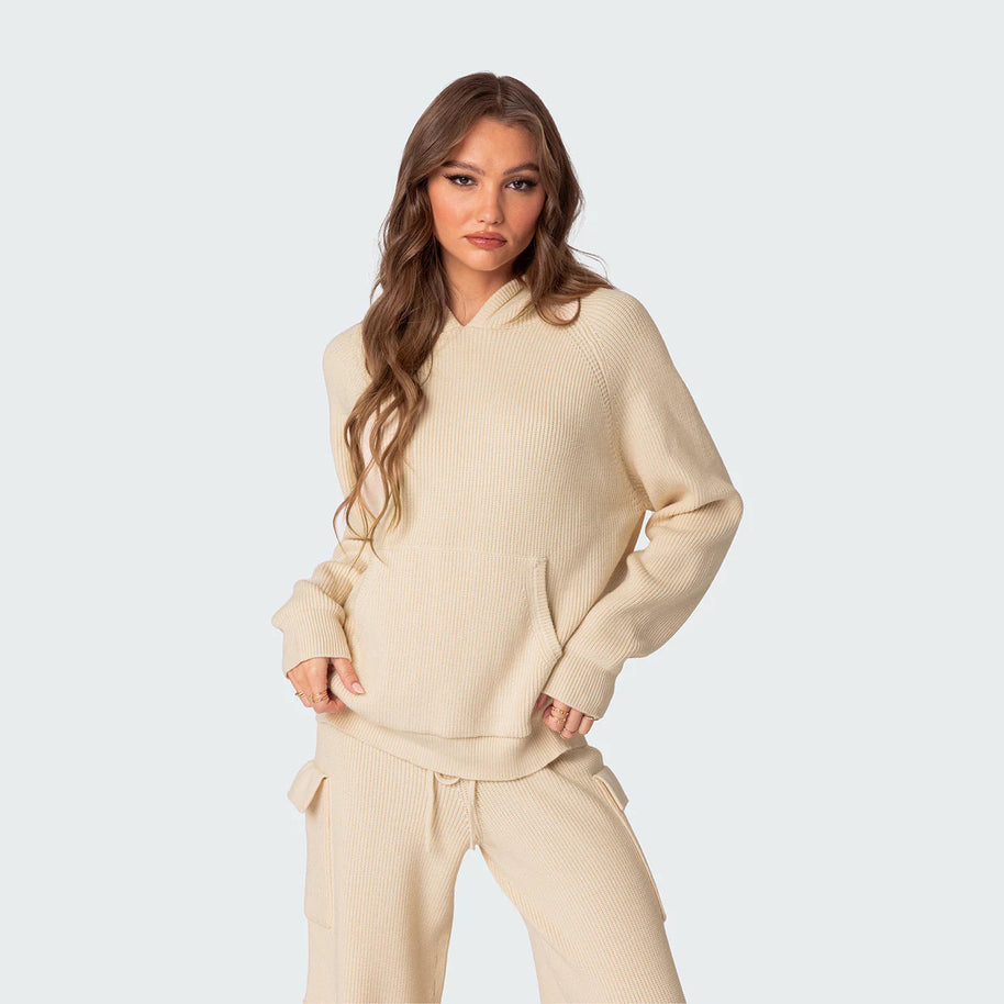 Damen Bequemer Strick-Pullover mit Kapuze WW