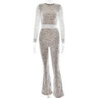 Damen Eleganter Spitzen-Overall mit floralen Motiven W&W