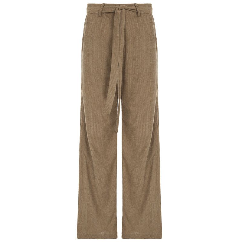 Damen lockere Leinenhose mit Taillengürtel W&W Mode