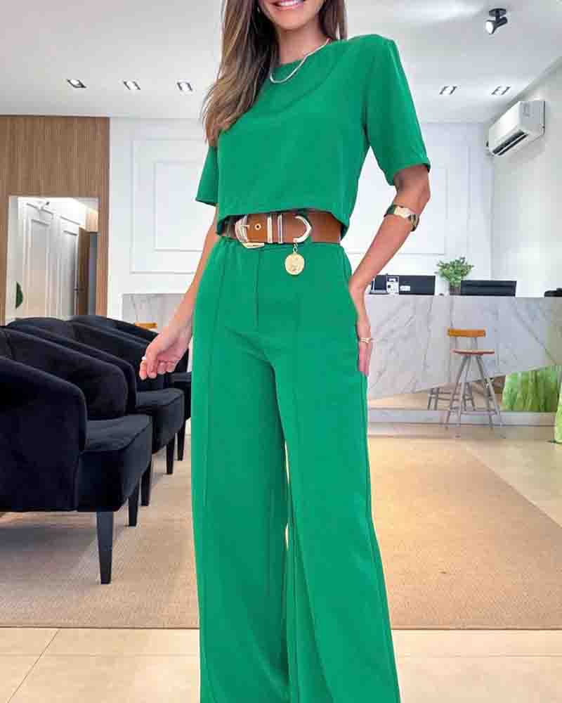 Damen Weit geschnittenes Ensemble aus Oberteil und Hose mit hohem Bund WW