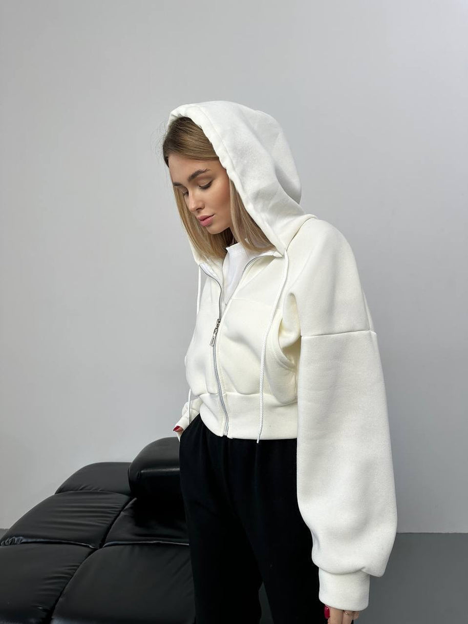 Damen sportliches cropped Hoodie mit Reißverschluss und großzügigem Schnitt WW