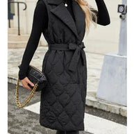 Damen Steppweste mit Taillengürtel und schickem Kragen WW