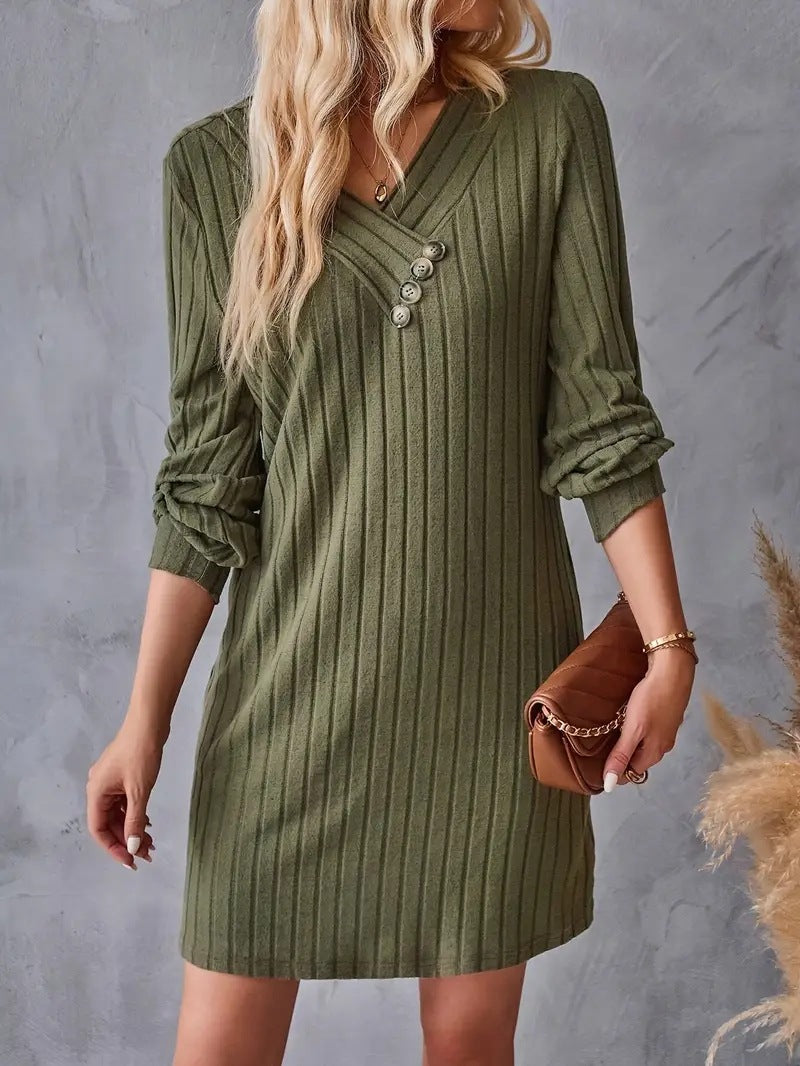 Damen Röhrenkleid mit elegantem V-Ausschnitt und dekorativen Knöpfen WW