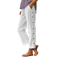 Damen Bequeme Leinenhose mit Knopfdetails WW
