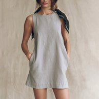 WW | Leinen Tank Rückenfreies Einfarbiges Mini Kleid
