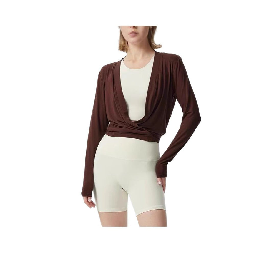 Damen sportliche Langarmjacke mit Wickeldesign und elastischem Bund WW