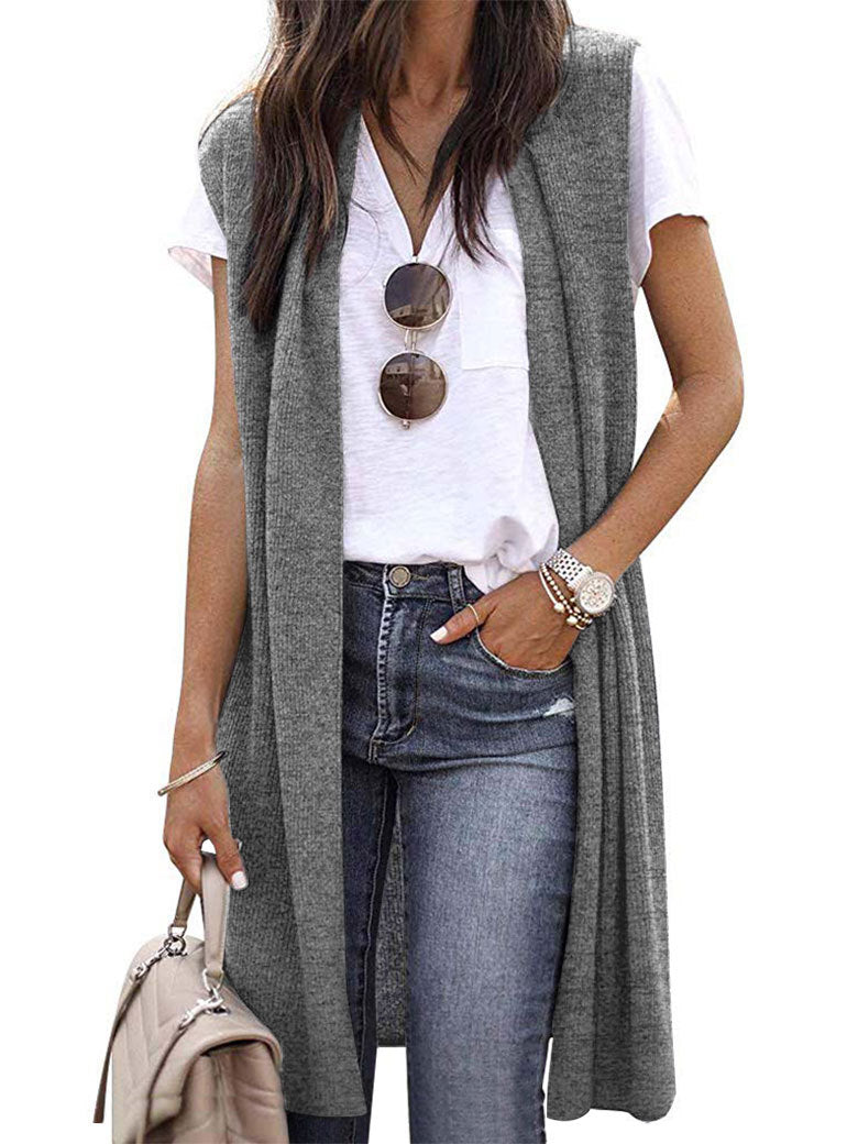 Damen offene Strickjacke mit lässigem Schnitt und langen Seitenpartien WW
